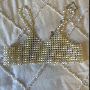 BHLDN Pearl Beaded Crop Top Bridal Top - Size S (Anthro UO Free People)